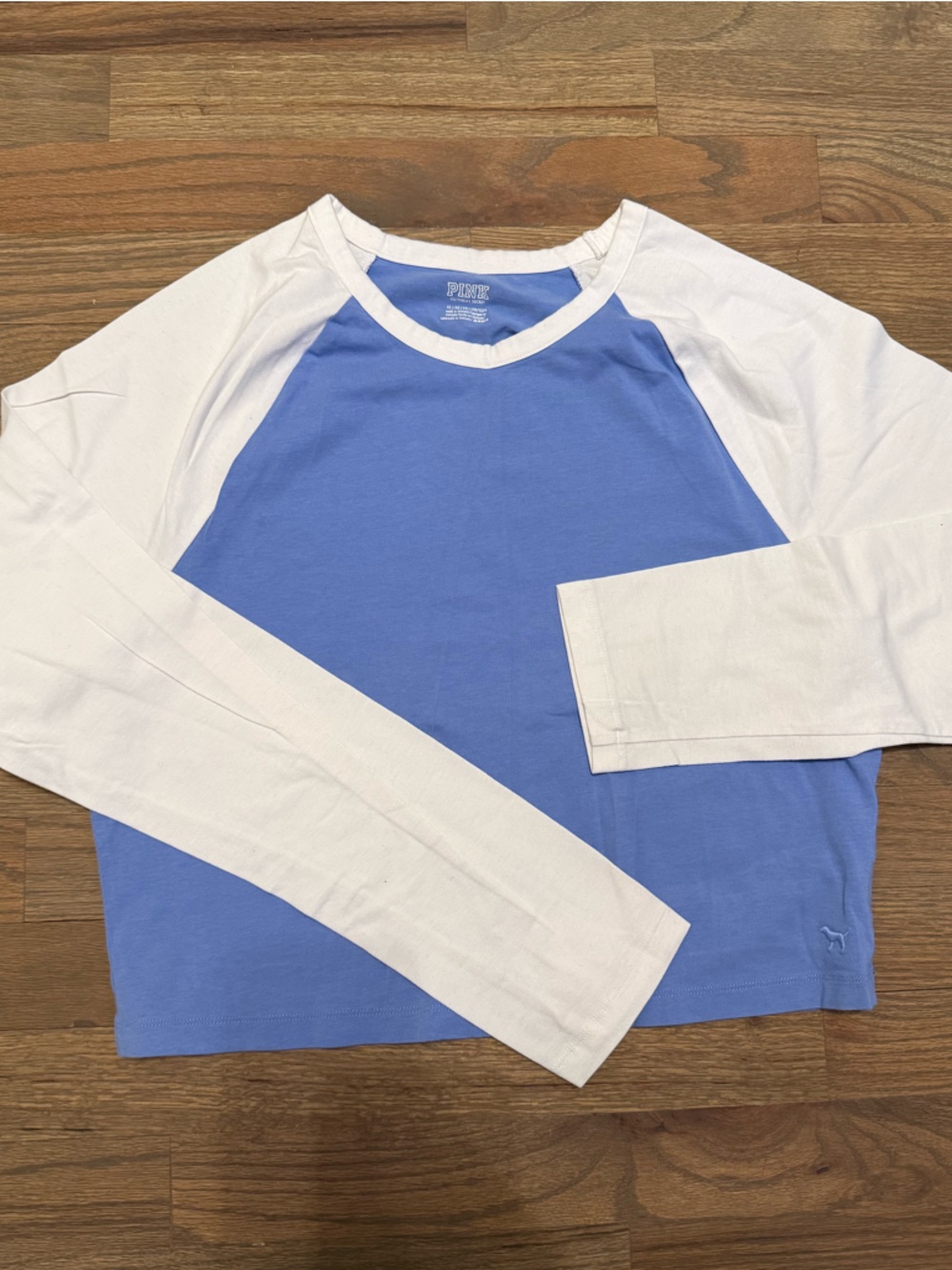 Victoria's Secret PINK Blue and White Raglan Tee